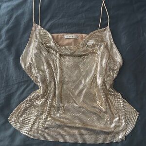 Alice + Olivia Harmon Draped Silk Chainmail Gold Camisole